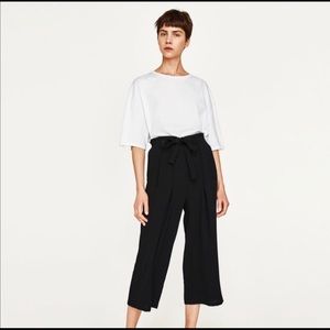 Zara Basic Black Paperbag Cropped Wide Leg  Pant S